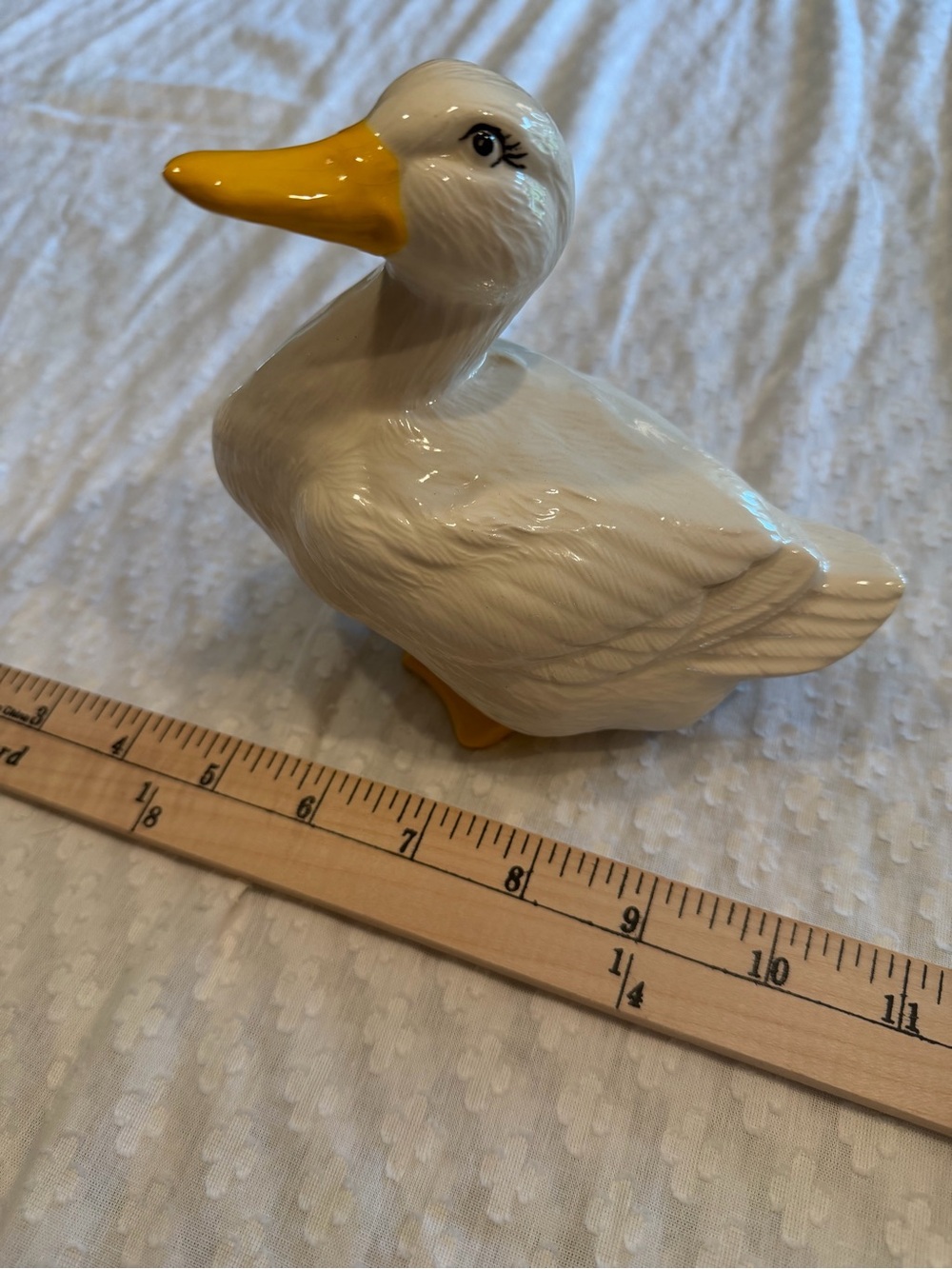 White and Yellow Ceramic Duck Figurine - Decorative Home Accent vintage cottage